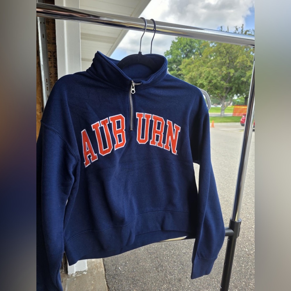 Auburn Navy Half-Zip Cropped Sweatshirt